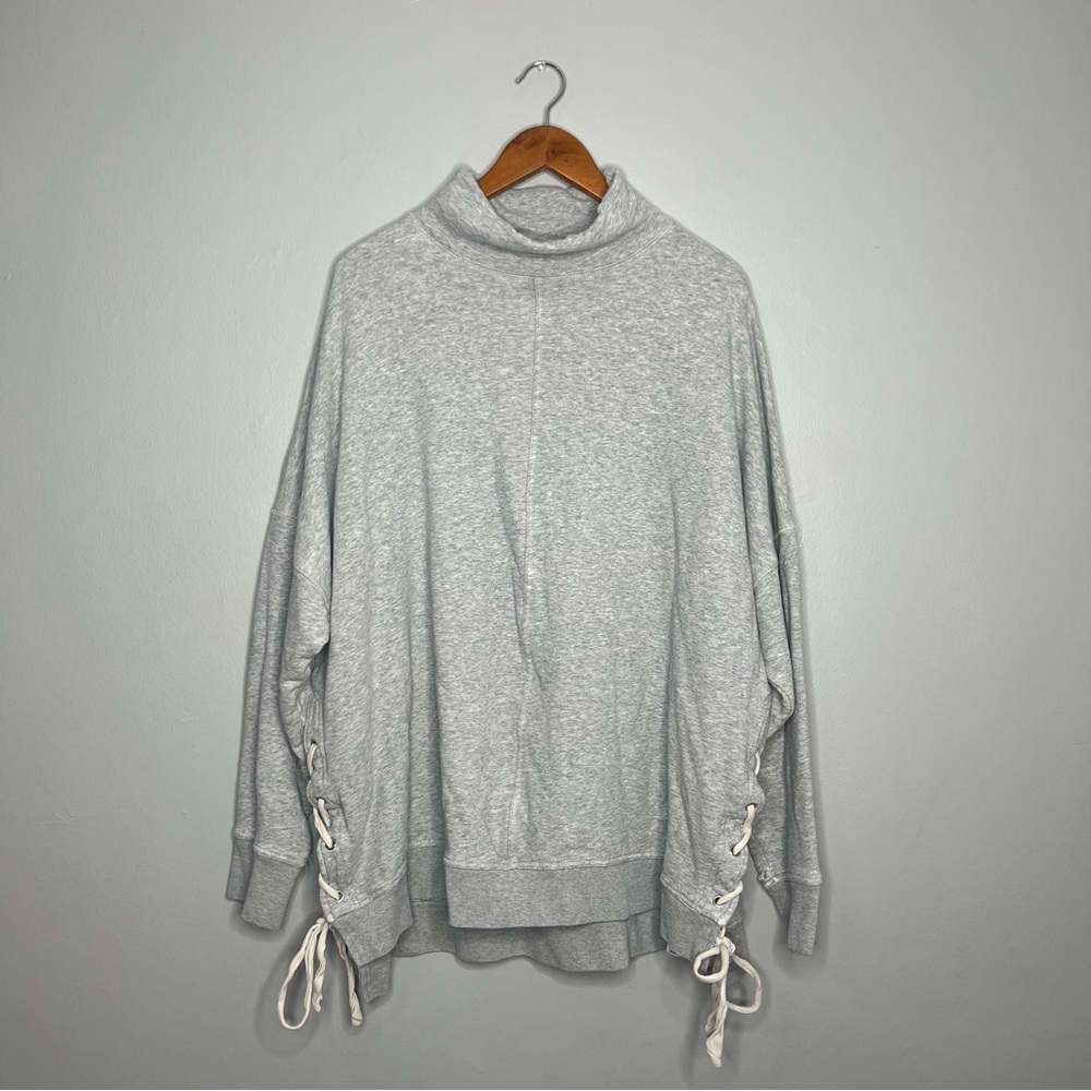 Free People Gray So Plush Lace Up Mock Neck Pullover Sweater